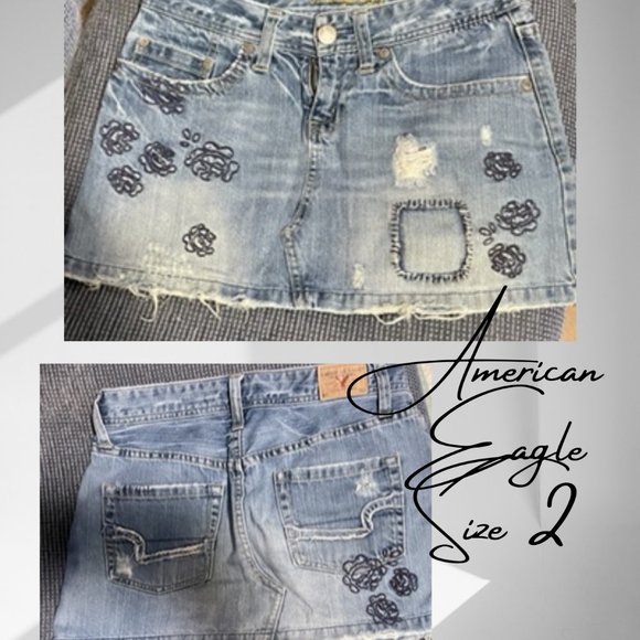 American Eagle Denim Mini Size 2 Embroidery - Picture 1 of 1